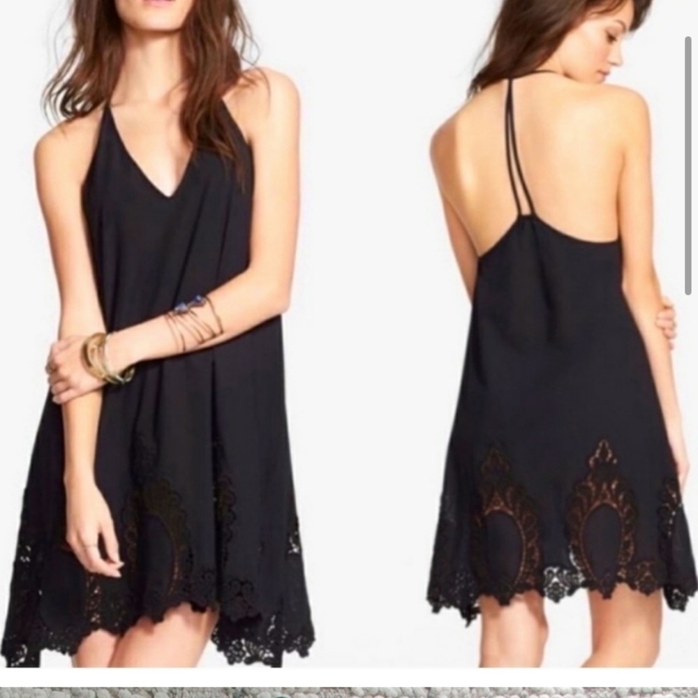 Intimately Free Elegant Black eyelet lace trimSleeveless Slip/dress.  Size Small